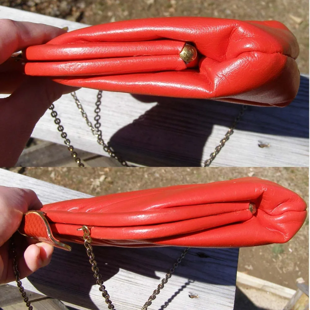 Vintage USA made Harry Levine red leather clutch